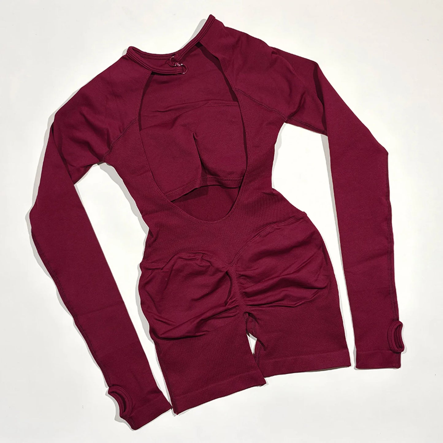 Impact Long Sleeve One Piece Women Seamless Short Jumpsuit Backless Design for Yoga Fitness Workout Gym Sportswear