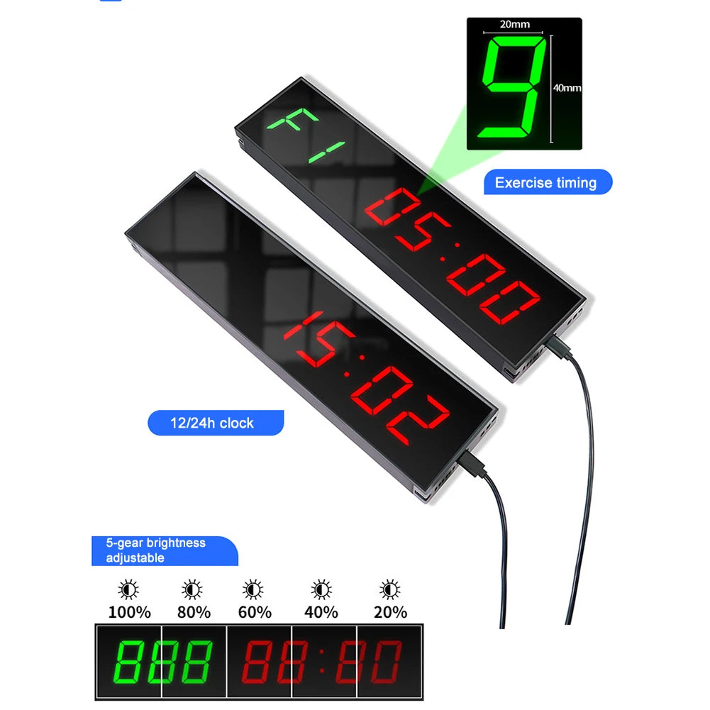 LED Digital Countdown Wireless Remote Control Digital Countdown Clock Aluminum Alloy with Adhesive Hook for Competition Training