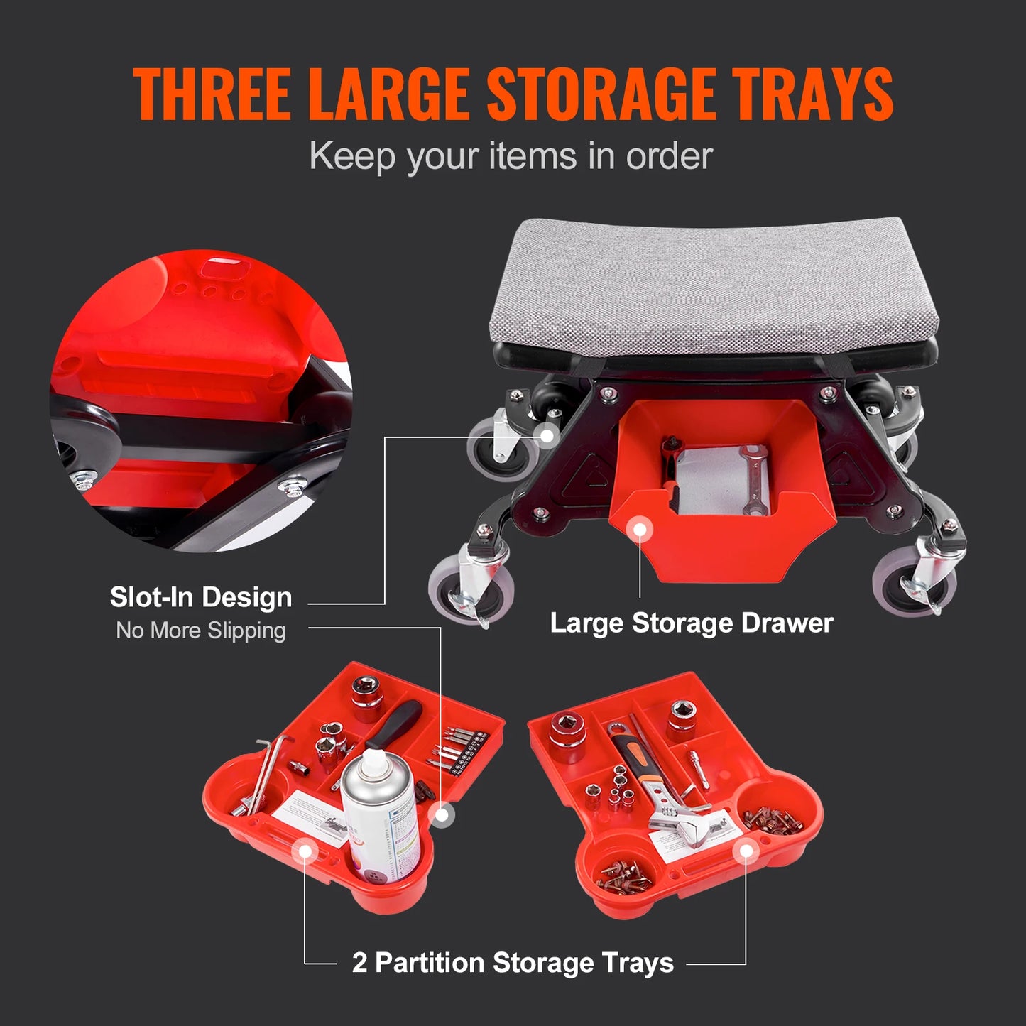 SucceBuy Rolling Mechanic Seat 300LBS with Wheel Tool Tray Drawer Heavy Duty Roller Creeper Seat for Home Garage DIY Automotive