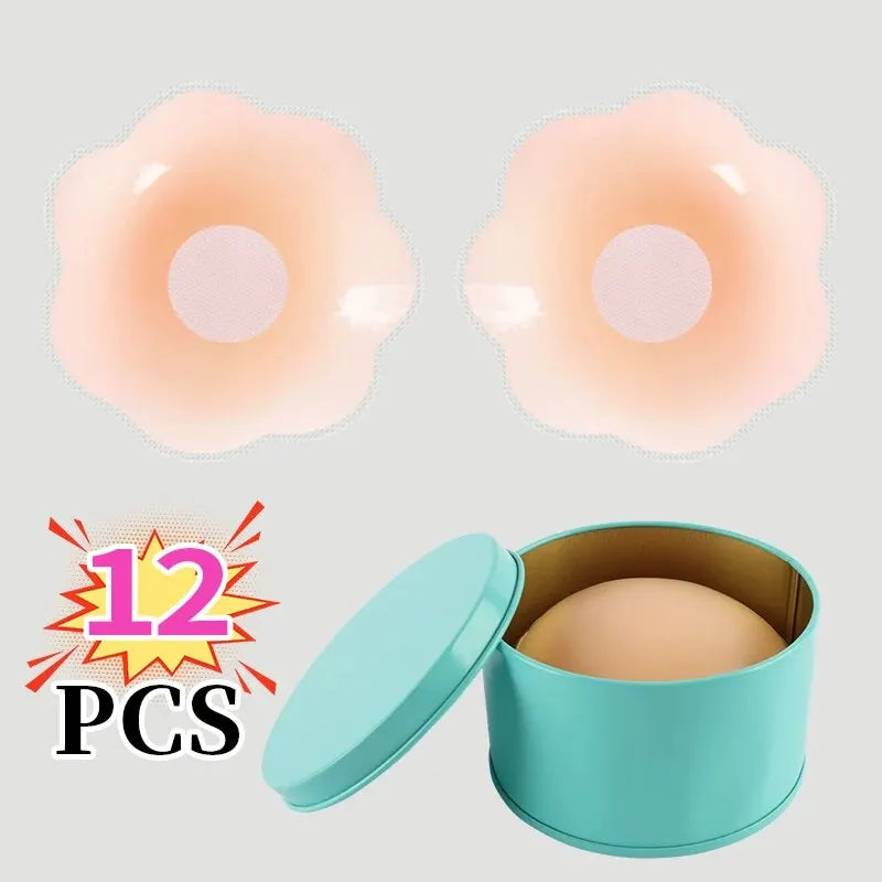 12 Pieces of Silicone Latex Stickers for Anti Glare Underwear, Sexy and Breathable Invisible Breast Care, Travel Box Packaging