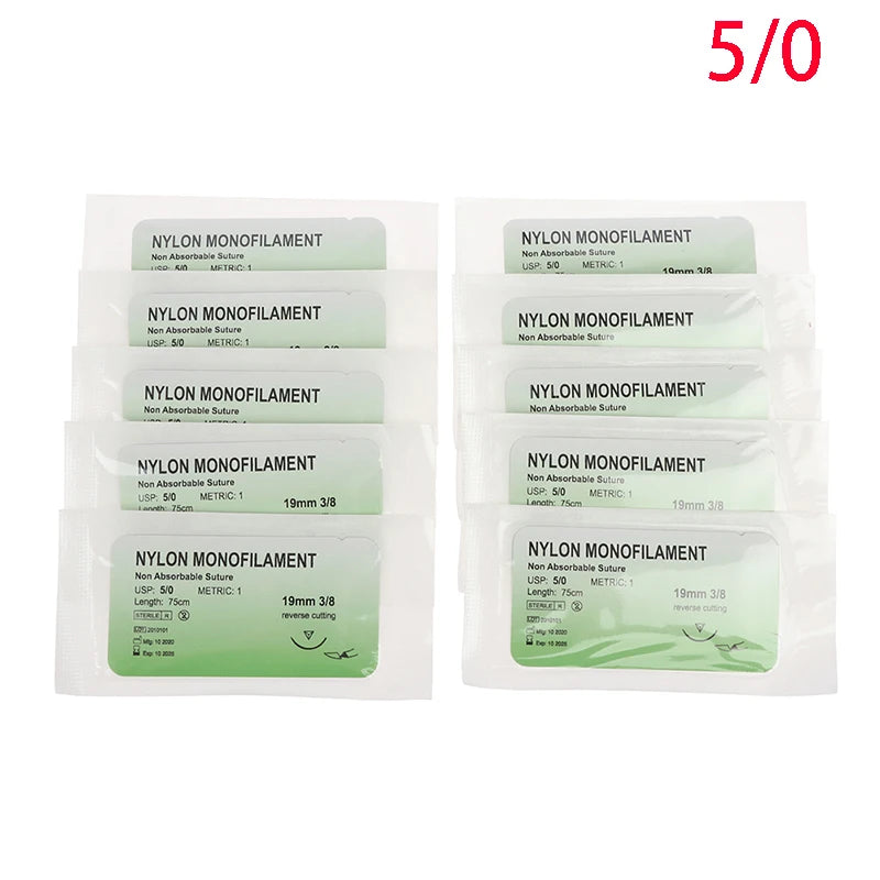 12Pcs 2/0 3/0 4/0 5/0 Medical Needle Suture Nylon Monofilament Thread Suture Practice Kit Teaching Demonstrations Exercises