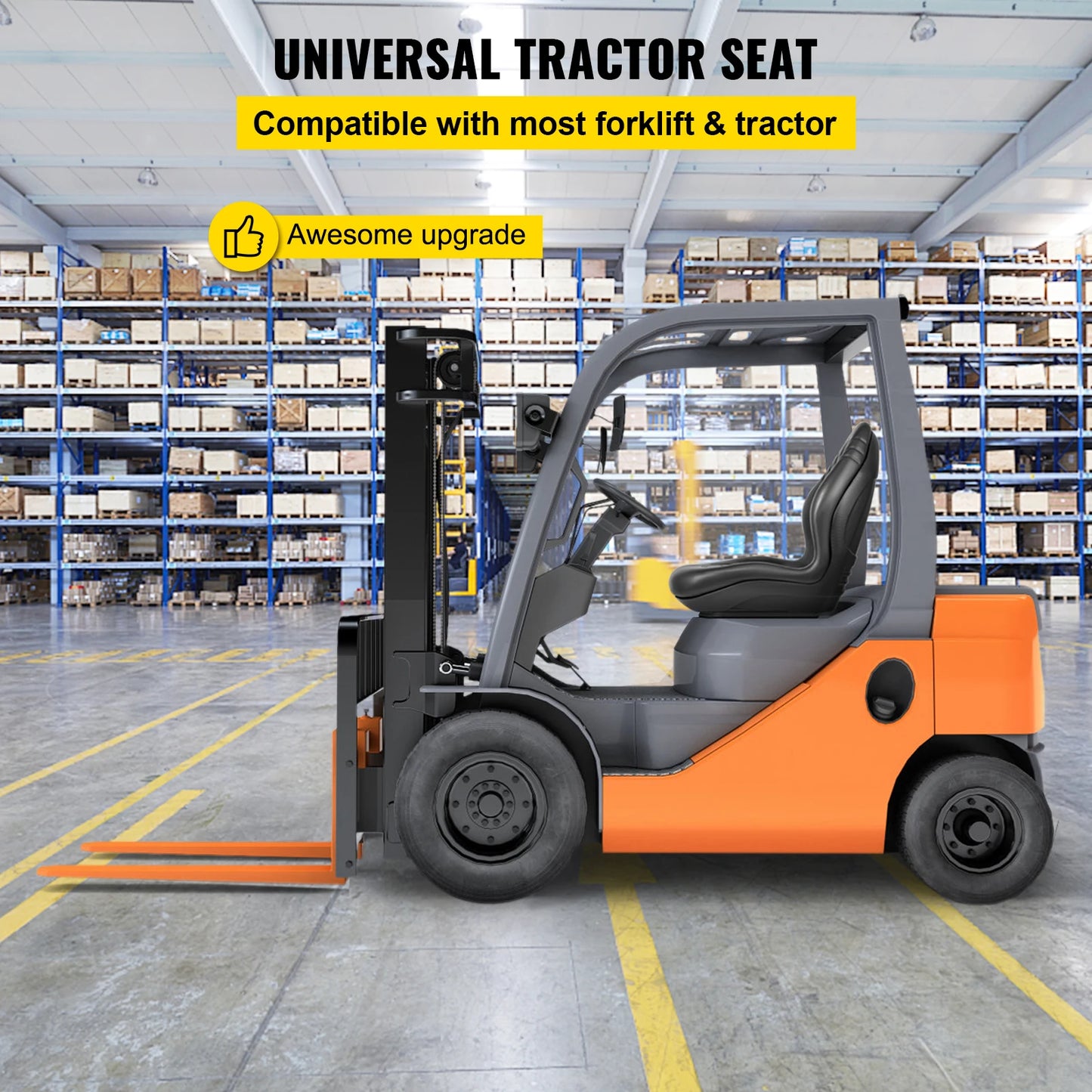 SucceBuy Forklift Seat Replacement Durable Vinyl Cover High Back Yamaha Tractor for Mower Excavator Wheel Loader Dozer Backhoe