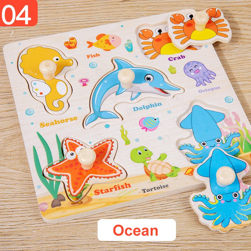 Montessori  Toys Wooden 3d Puzzle Cartoon Animal Intelligence Jigsaw Puzzle Early Learning Educational Toys for Children