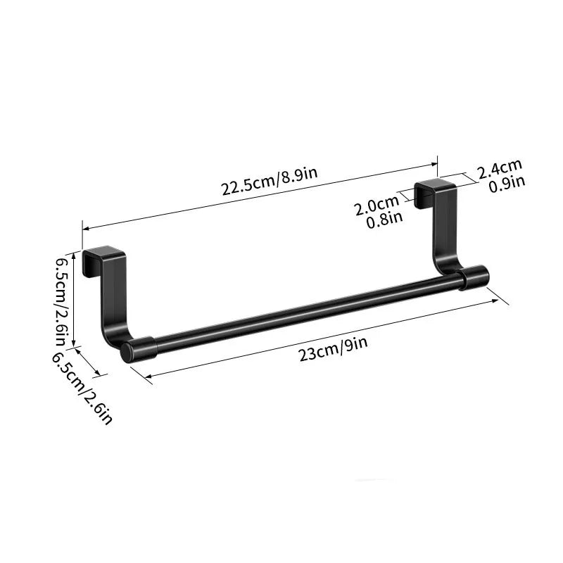 No Drill Hanging Towel Rack for Kitchen - Over Cabinet Door Storage Organizer for Dishcloth Gloves Sponge Holder