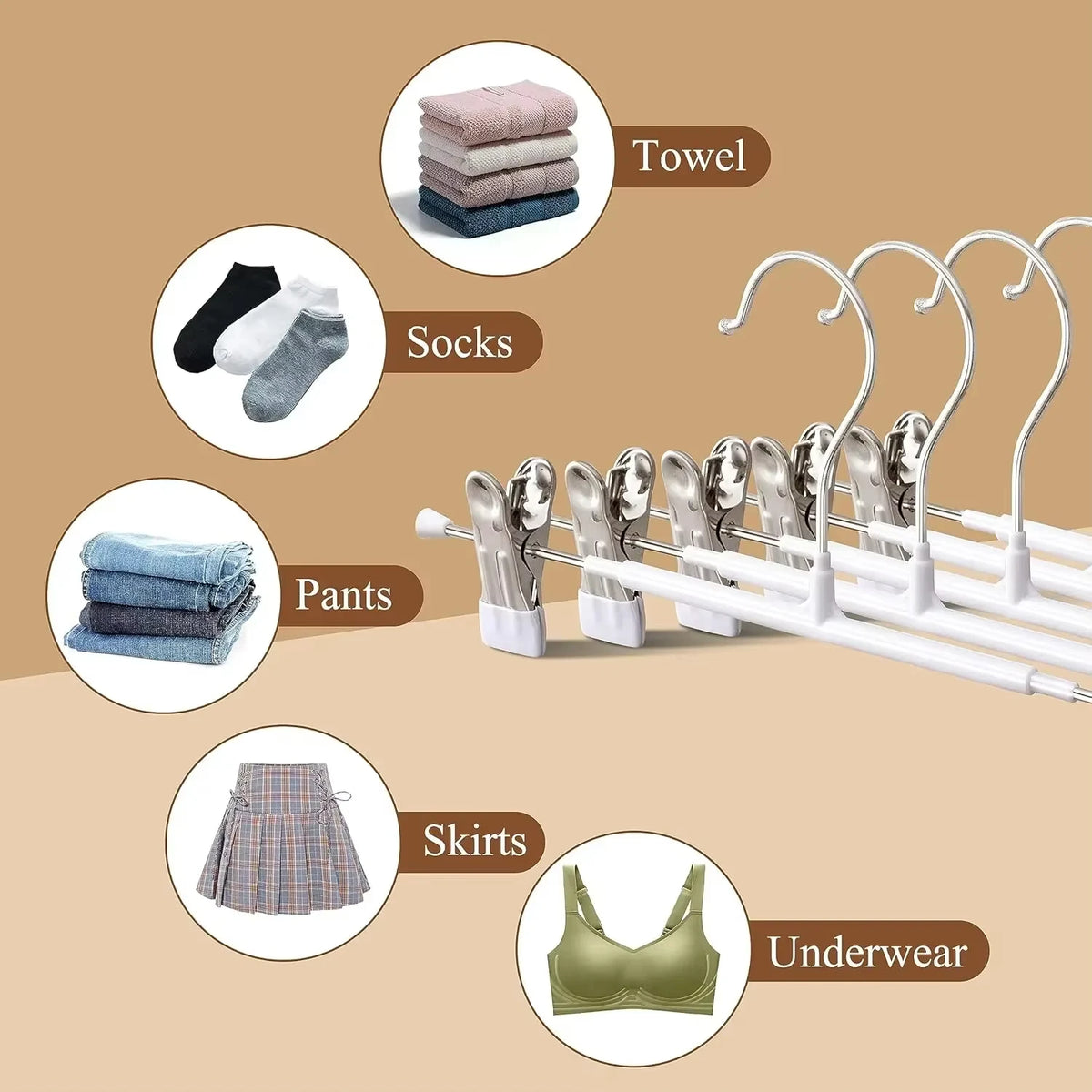 5/10PC Pants Hangers with Clips Multifunctional Adjustable Clip Clothes Rack Non-Slip Trousers Hanger for Jeans Closet Organizer