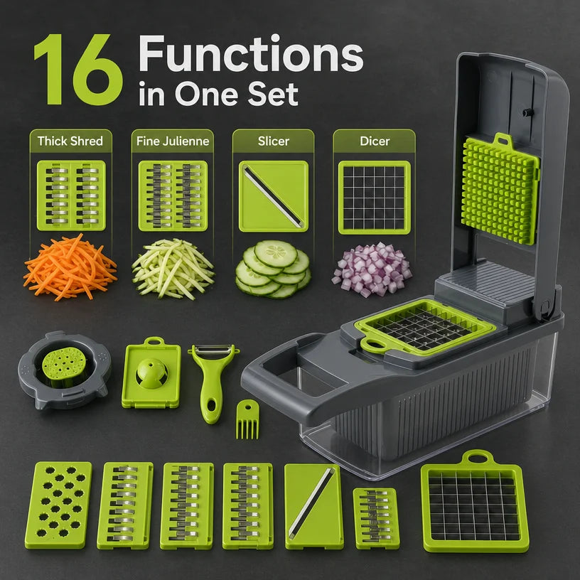 16-in-1 Vegetable Chopper PE+ABS Multi-Blade Kitchen Gadget for Home Cooking & Meal Prep