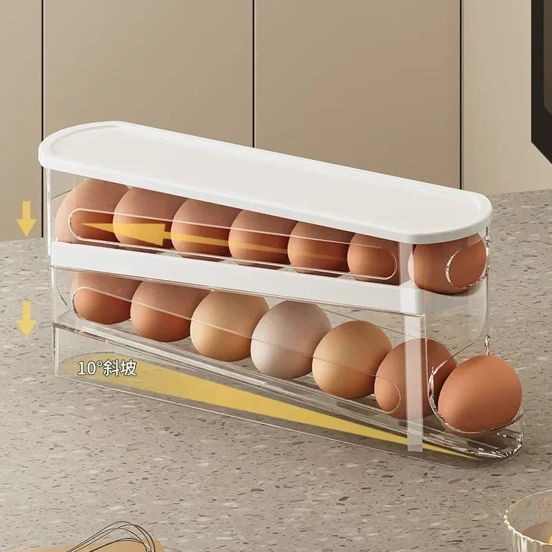 Bilayer Fridge Egg Storage Box Automatic Rolling Eggs Holder Rack Ladder Style Refrigerator Eggs Dispenser Egg Organizer 2030