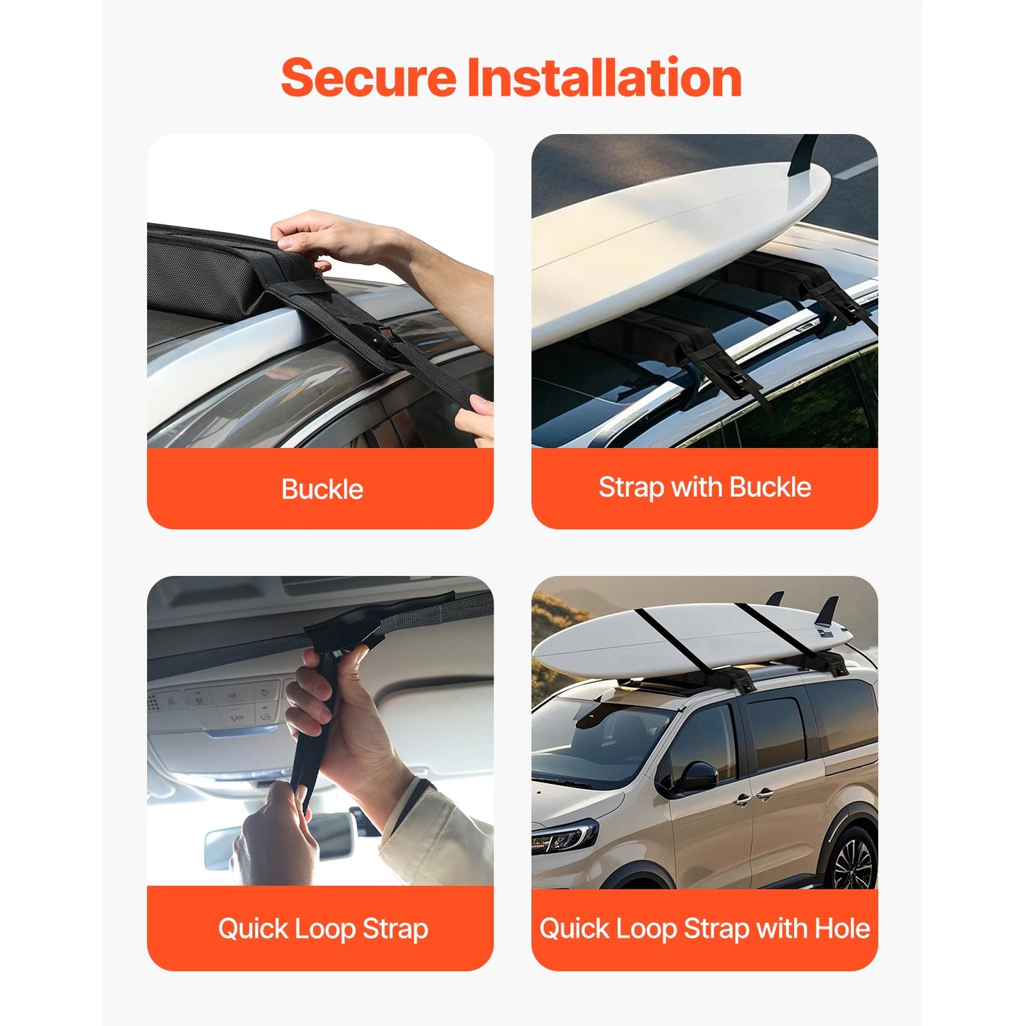 SucceBuy Soft Roof Rack Pads Universal Car Roof Rack Pad Luggage Kayak Carrier with 2 Tie-Down Straps for Canoe Snowboard Paddle
