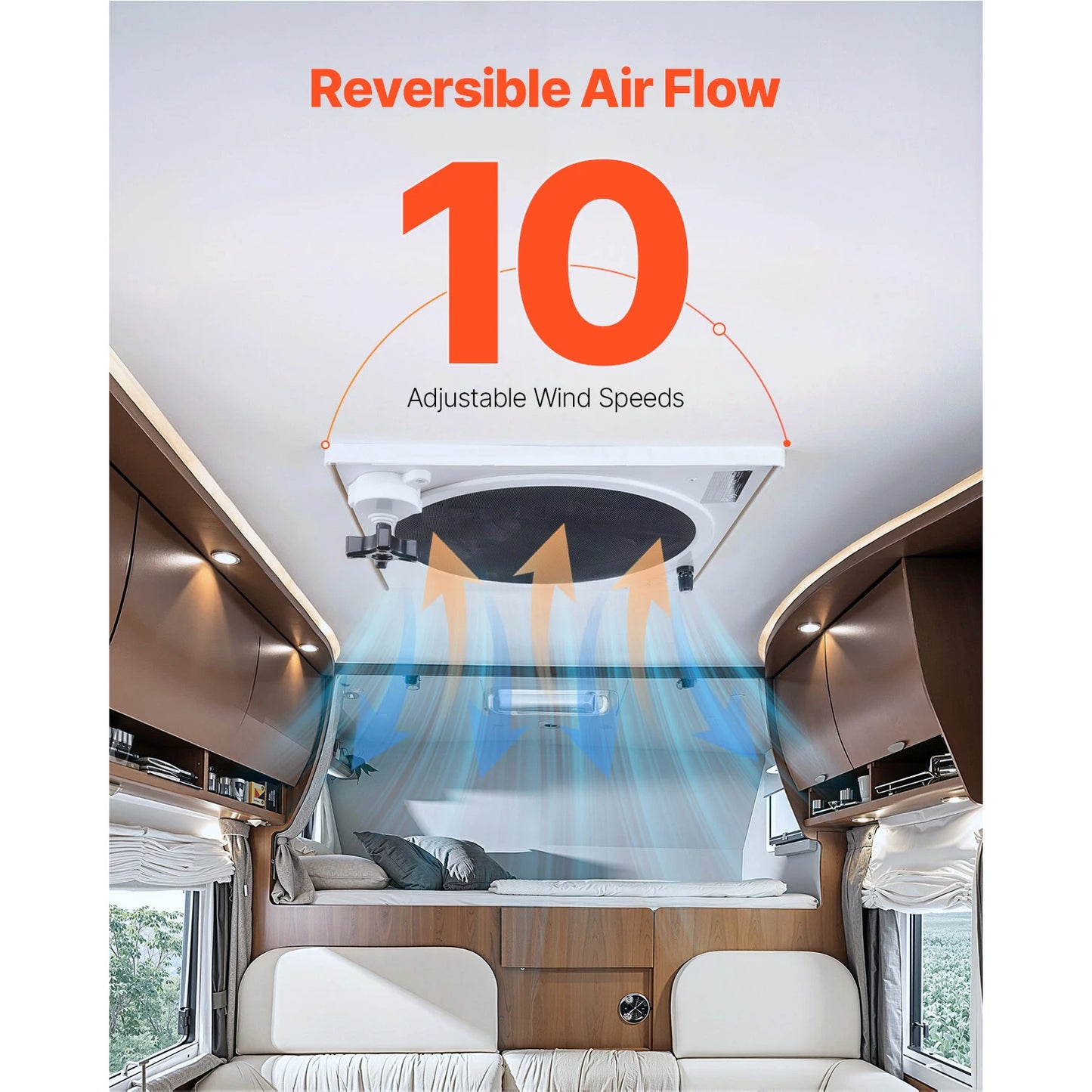 SucceBuy RV Vent Fan14 inch RV Roof Vent Fan 12V 10-Speed Reversible Fan with Remote Control Power Top Lid 12 inch Fan Blade