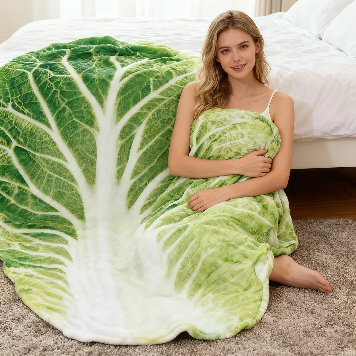 VIKAMA Creative Cabbage Print Throw Blanket, Soft, Comfortable, And Warm, For Living Rooms, Bedrooms, And Air-Conditioned Room