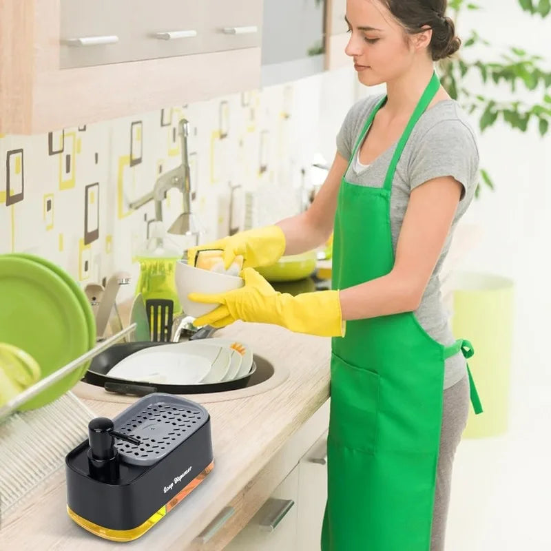 Dual Pump Soap Dispenser Set 3-in-1 Kitchen Organizer with Sponge Storage Box for Sink and Countertop Compact Cleaning Solution