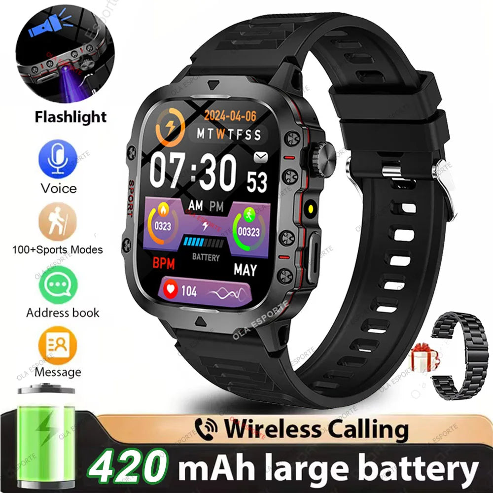 2025 New Rugged Military GPS Smart Watch Men Bluetooth Call Health Monitoring AI Voice Sport Waterproof Smartwatches For Android