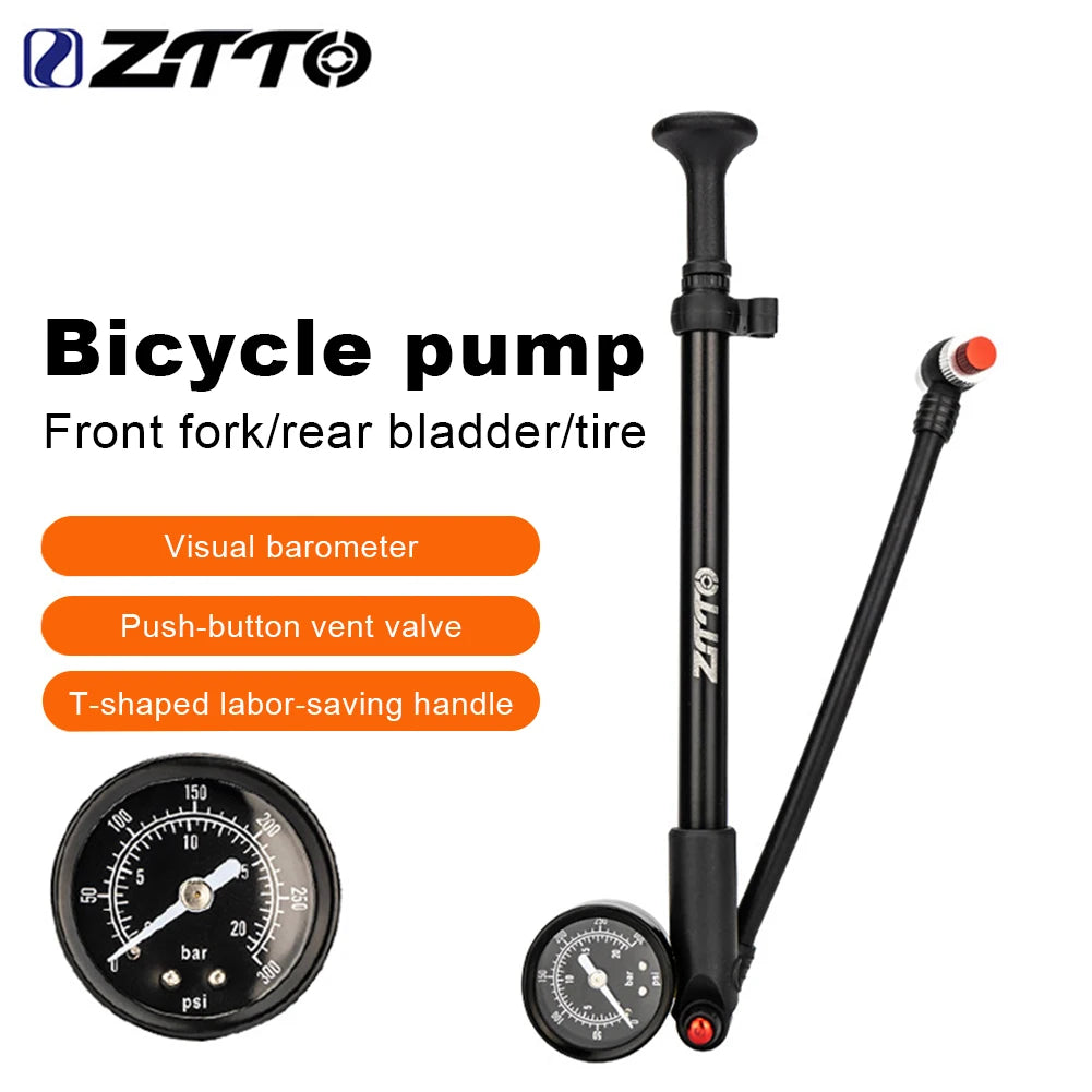 300PSI Bicycle Air Pump with Gauge Bike Air Shock Absorber High Pressure Portable Cycling Inflator for Fork & Rear Suspension