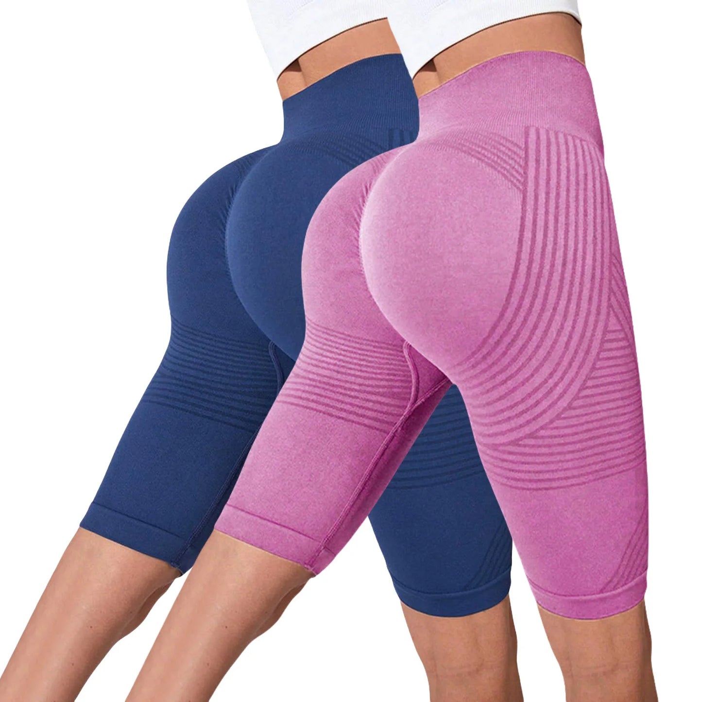 2-Pack of European and American hot-selling seamless hip-lifting fitness pants, belly-tight high-waisted peach hip yoga shorts