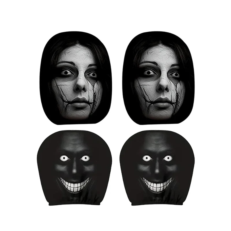 2/4PCS Creepy Face Car Headrest Covers Universal Dark Mystery Portrait Print Elastic Headrest Covers Halloween Style Car Gadgets