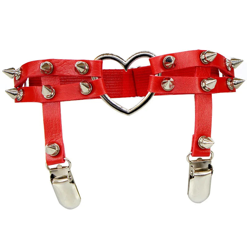 Punk Sexy Spike Garter Belt Rock Rivet Elastic Suspender Belt 2 Clips Harajuku Gothic Goth Studded Women Leglet Stockings Garter