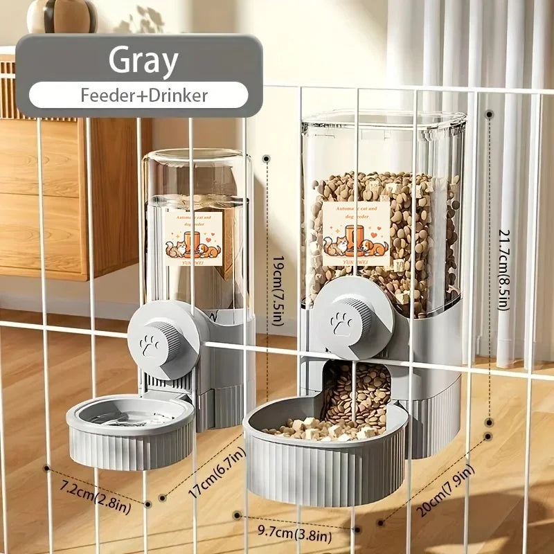 New Hanging Automatic Pet Food Feeder/Water Dispenser, Gravity Cat Auto Feeder Waterer Set with Container Bowl for Cage
