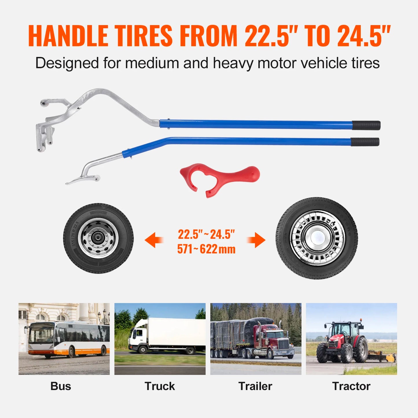 SucceBuy Tire Mount Demount Tool 22.5"-24.5" Manual Steel Tire Changer Mount Demount Removal Tool Changing Tools Tubeless Tire