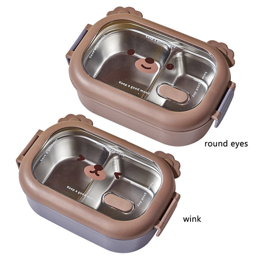Stainless Steel Cute Food Container 2 Compartments  Double-Sided Locking Design Deposit Meal/Fruit/Vegetables and Salads