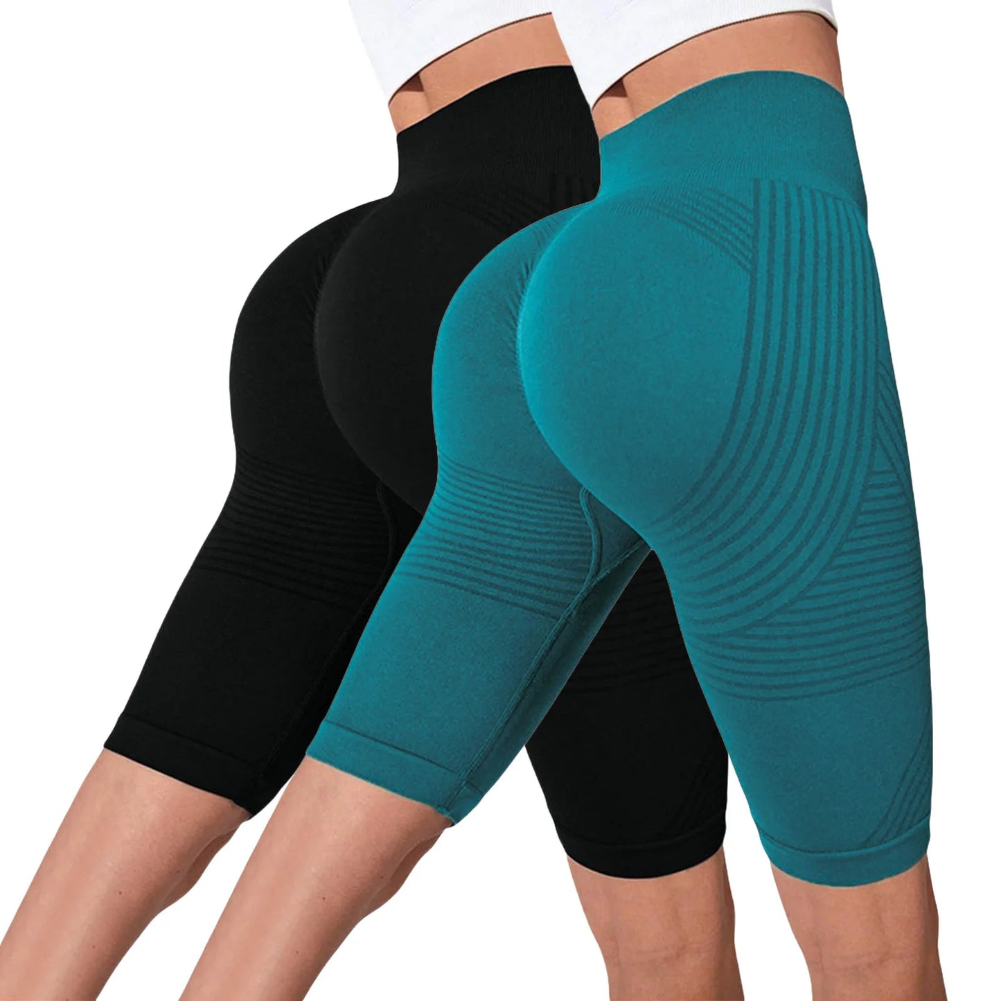 2-Pack of European and American hot-selling seamless hip-lifting fitness pants, belly-tight high-waisted peach hip yoga shorts