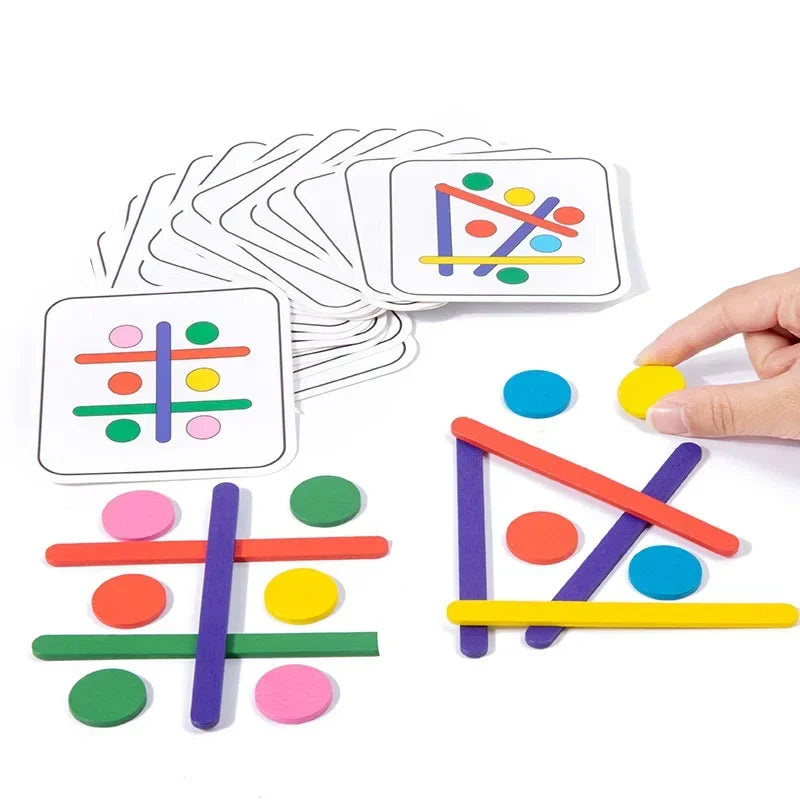 Children Montessori Puzzle Wooden 3D Jigsaw Game Tangram Stick Geometric Ring Shape Matching Kids Toddler Early Educational Toys