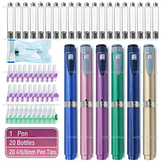 Multi-use Precise Dosing Reusable Injection Pen Set 3ml Empty Cassette Bottle Cartridges 4/6/8mm Disposable Pen Tip for Insulin