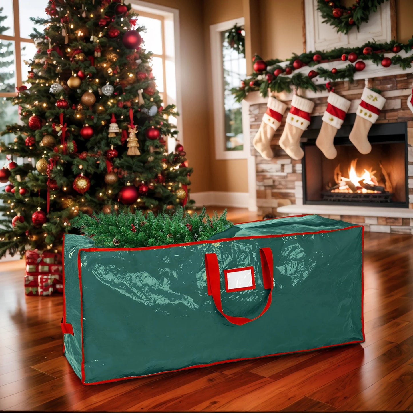 PE Xmas Tree Storage Bag w/ Handle Waterproof Fold Tree Package Bag (165 Green)