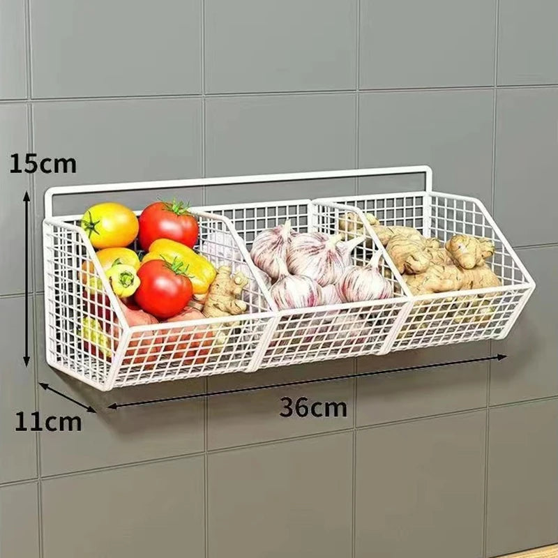 Wall Mounted Kitchen Storage Basket Durable Wire Storage Rack for Vegetables and Fruits Suitable for Home Organization 2030