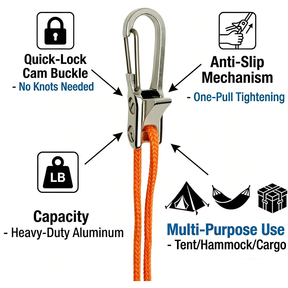 2/4 Set Rope Tightening Tool & Tensioner Heavy-Duty Retractable Tie Down Rope for Camping, Tarp, Hammock & Outdoor Gear Securing