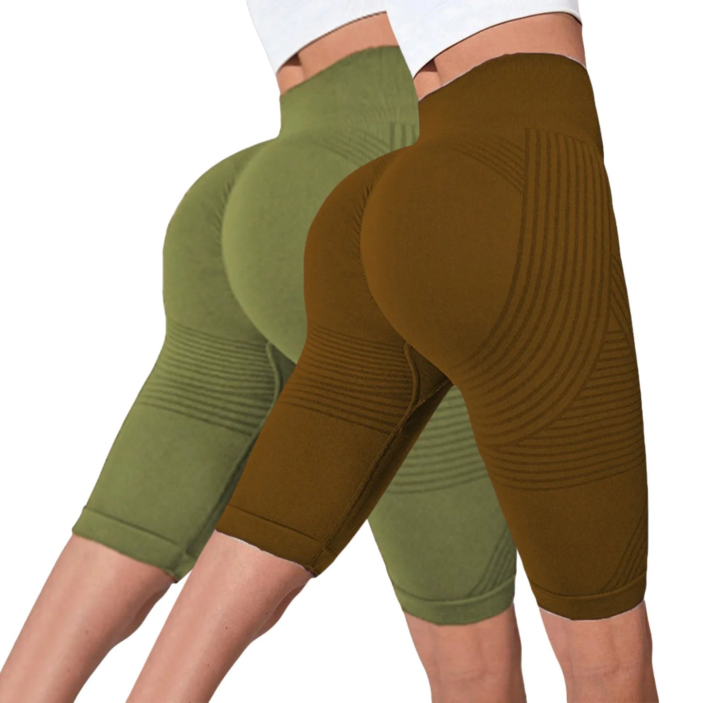 2-Pack of European and American hot-selling seamless hip-lifting fitness pants, belly-tight high-waisted peach hip yoga shorts