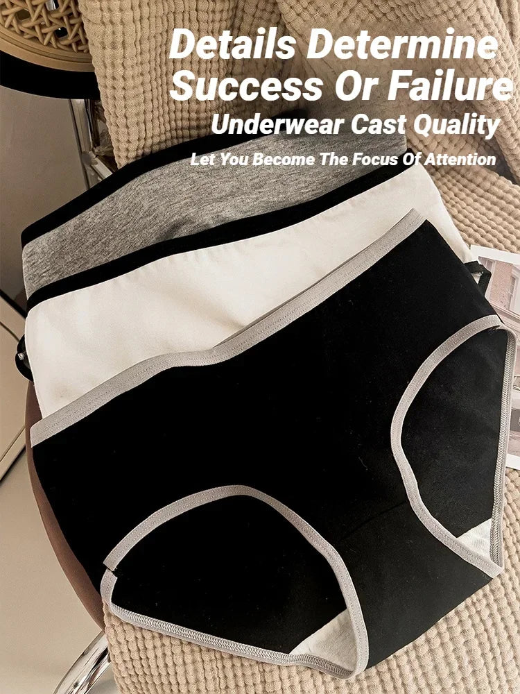 3Pcs Cotton Women'S Panties Triangle Sports Style Minimalist Girls' Underwear Mid Waist White Black