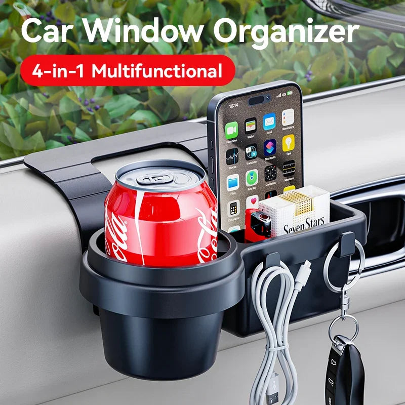 Car Cup Holder Phone Mount Organizer Auto Interior Storage Tray Door Window Pocket Rack Multifunctional Drink Bottle Accessory
