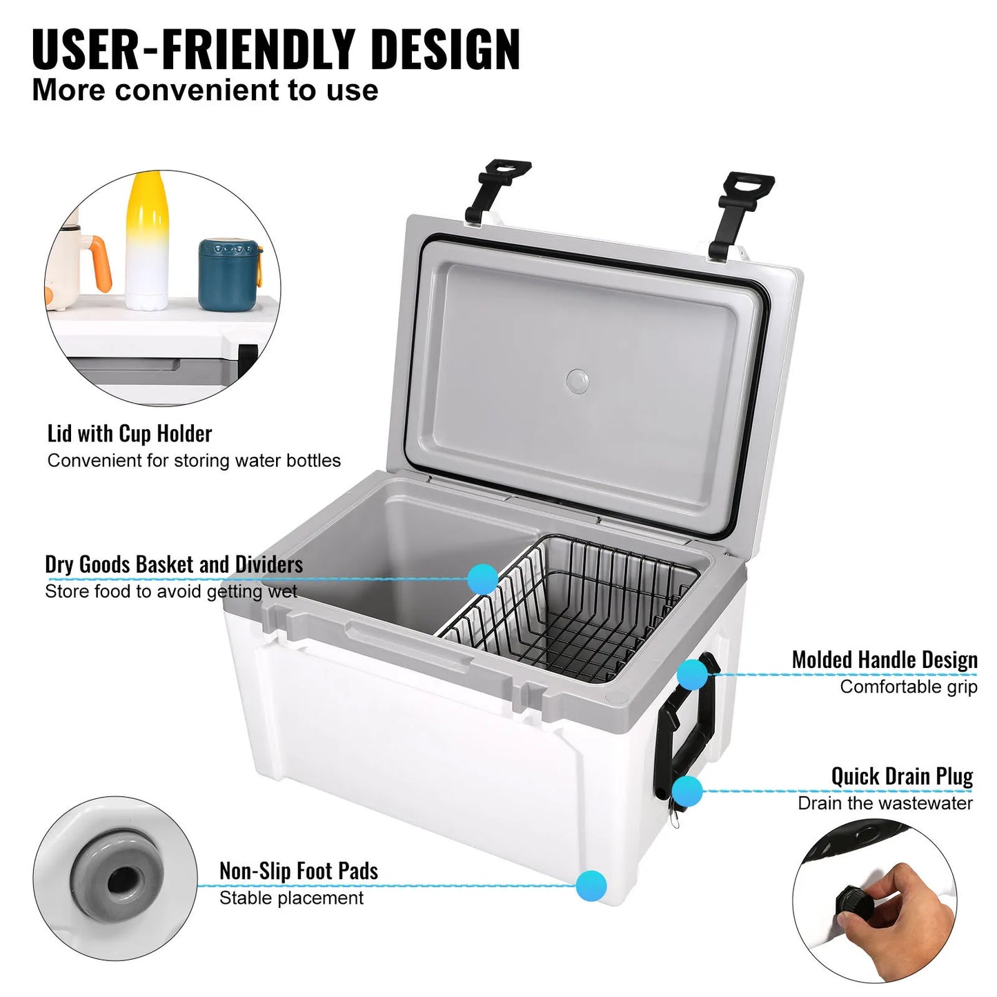SucceBuy 25/33/45/52QT Portable Hard Cooler Fully Insulated Ice Chest Cooling Box Goods Basket for Beach Outdoor Camping Travel