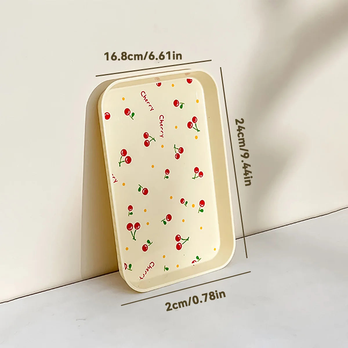 WORTHBUY Multifunctional Plastic Serving Tray Cherry Pattern Fruit Dessert Plates Kitchen Organizer Perfume Jewelry Storage Tray