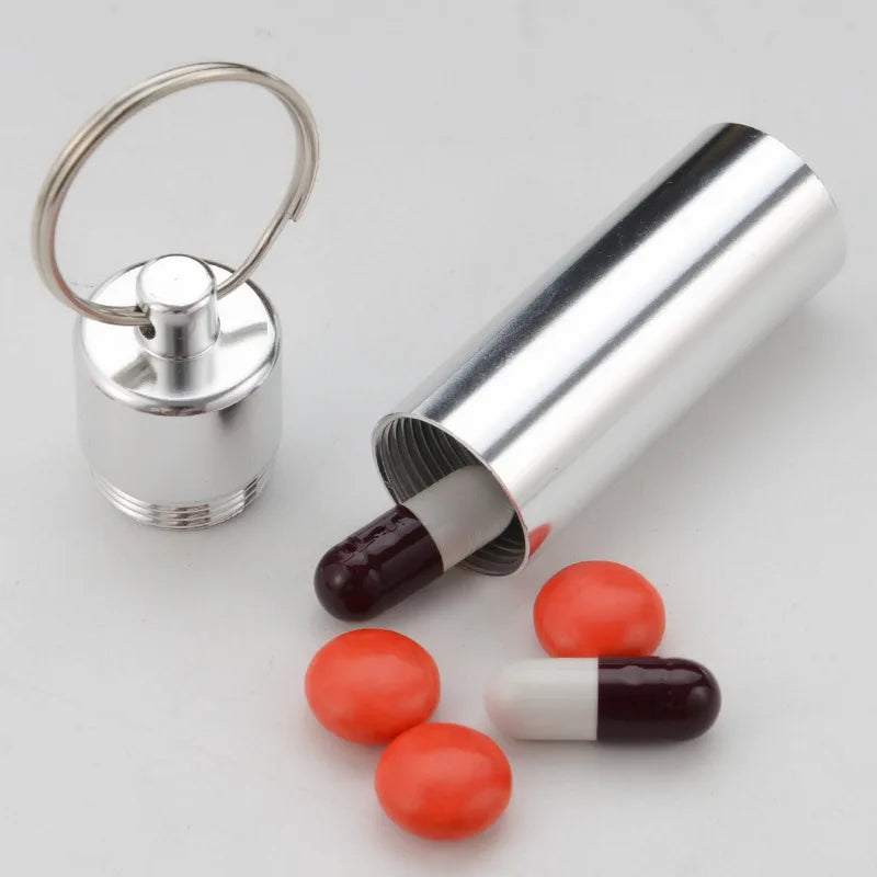 Waterproof Aluminum Pill Box Case Bottle Cache Drug Holder for Traveling Camping Container Keychain Medicine Box Health Care
