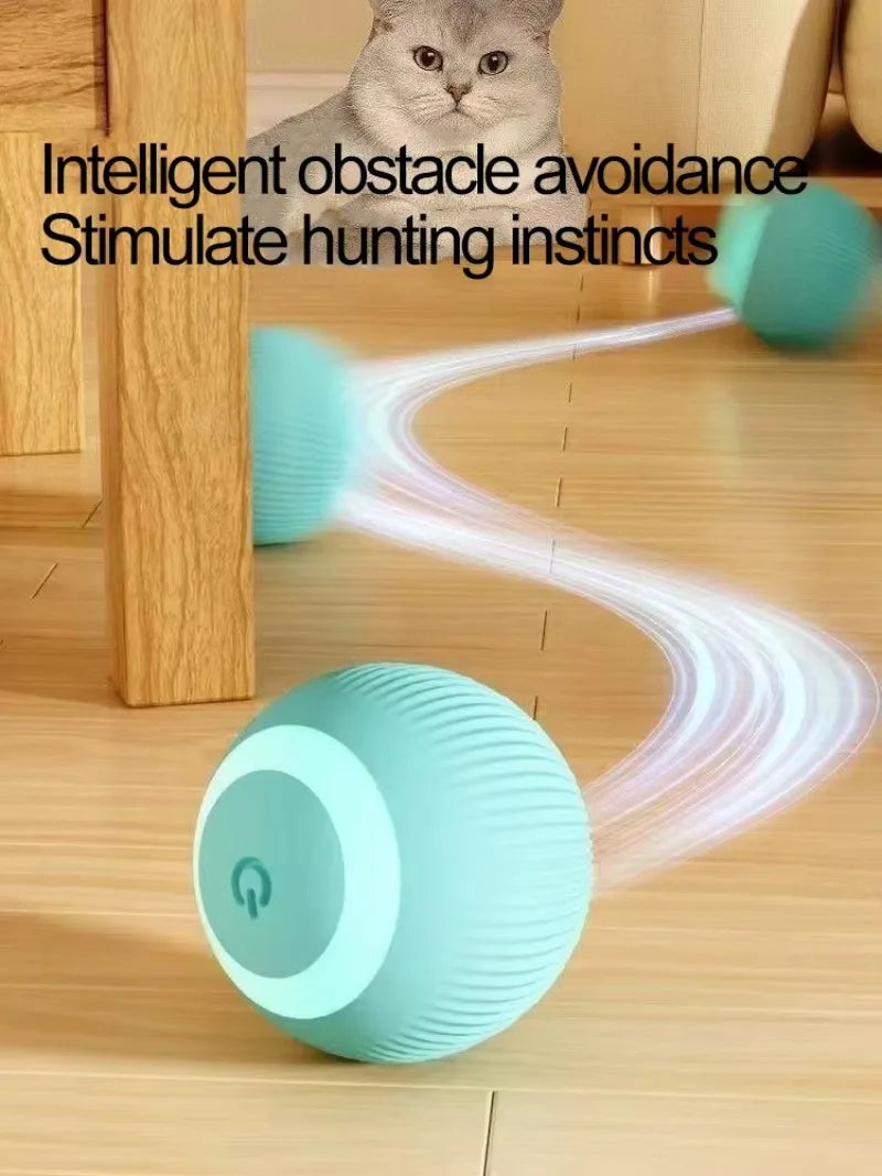 USB Rechargeable Smart Cat Ball Toy Automatic Obstacle Avoid Rolling LED Light Interactive Kitten Self Play Pet Toys
