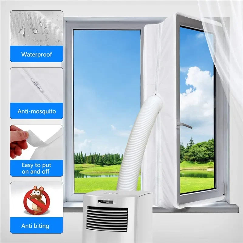 Airlock Window Seal with Zip for Portable Air Conditioner Flexible Cloth Sealing Seal Adhesive Fastfor Mobile Air Conditioner