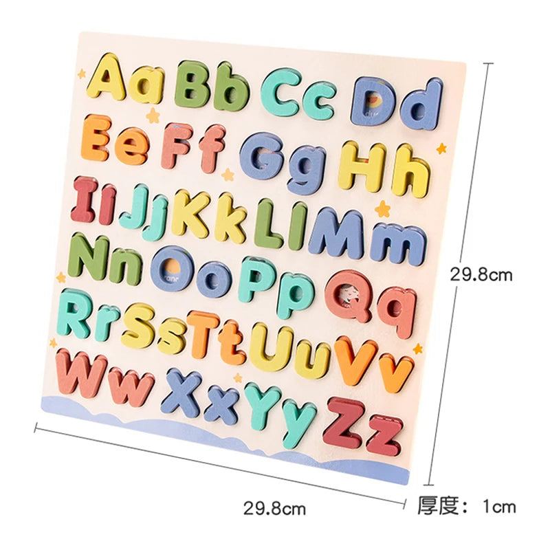 Wooden Puzzle Montessori Toys for Baby 1 2 3 Years Old Kids Alphabet Number Shape Matching Games Children Early Educational Toys