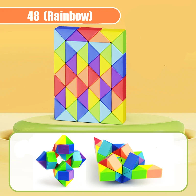 24-72 Segments Magic Rule Snake Multi-color 3D Puzzle Fidget Toys Decompression Transformable Cubes Educational Toys