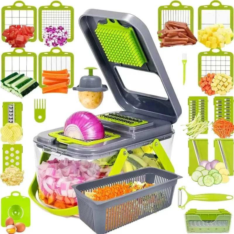 22 In 1 Multifunction Vegetable Chopper Mandoline Slicer Onion Dicer Food Grater With Drain Basket Container Kitchen Accessories