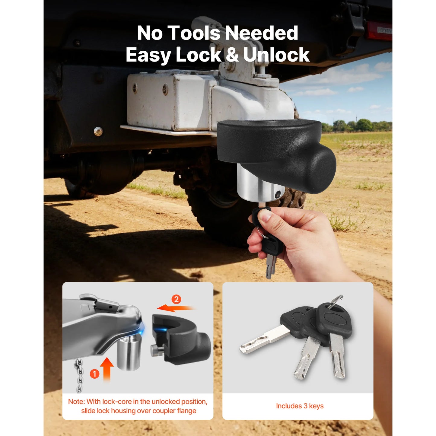 SucceBuy Trailer Hitch Lock Fits 2-5/16in Anti-Theft Trailer Ball Lock with Prying Impact Resistant for RVs Off-Road Vehicles