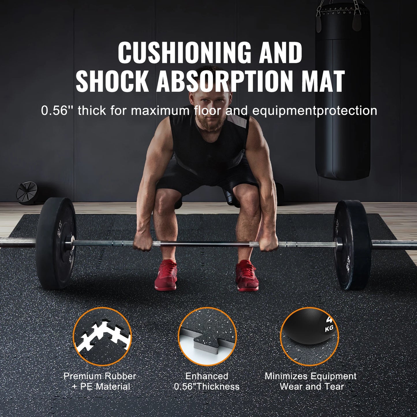 SucceBuy 0.56Inch 25 Tiles Rubber Top with EVA Foam Thick Floor Mats 24/48/100 sq.ft Coverage Interlocking Puzzle for Gym Home