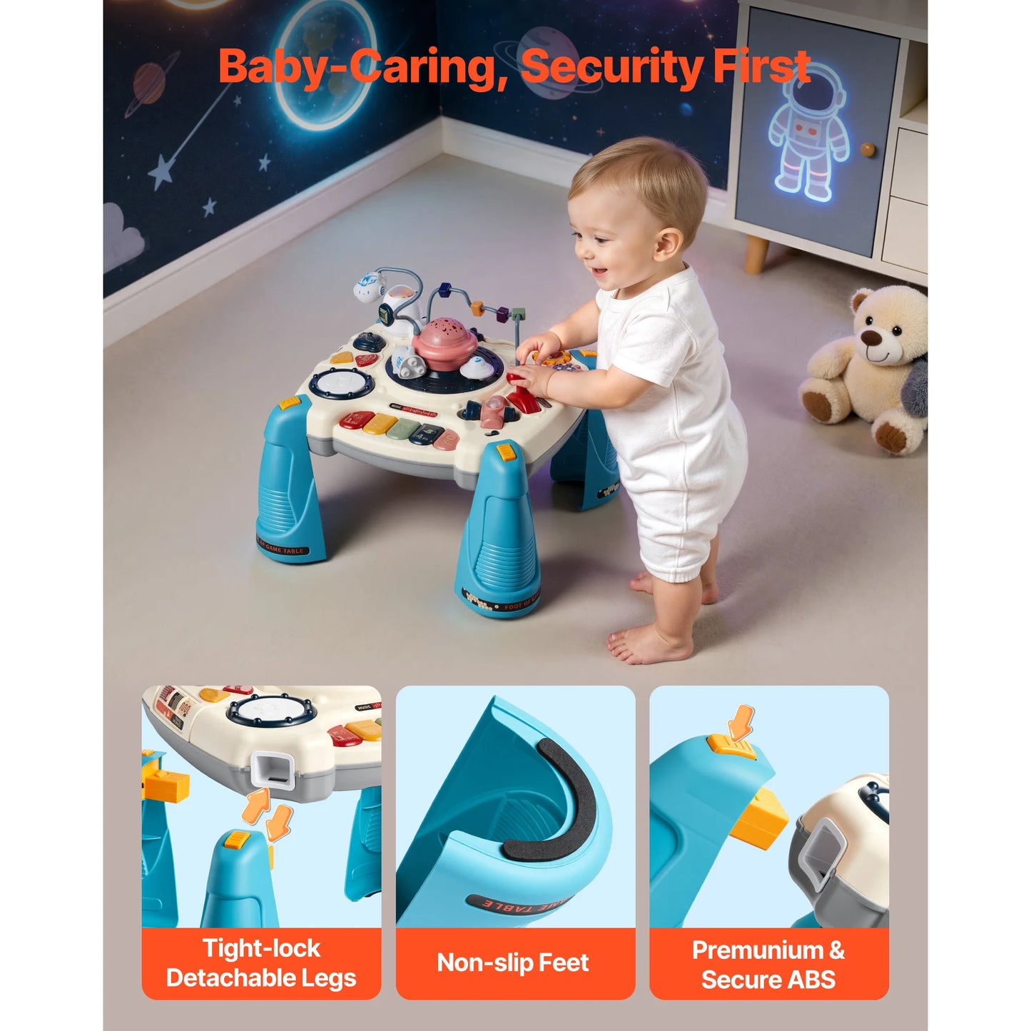 SucceBuy Baby Spacecraft Musical Table Toys with Space Theme & Soft-glow Star Projector & 60+ Sound Sources for Kids