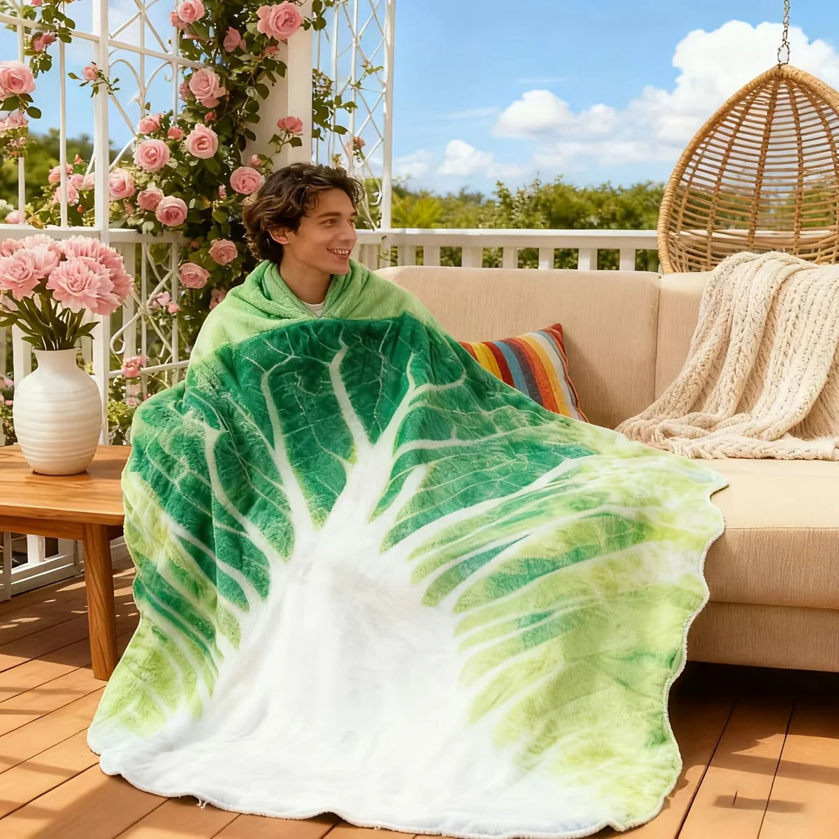 VIKAMA Creative Cabbage Print Throw Blanket, Soft, Comfortable, And Warm, For Living Rooms, Bedrooms, And Air-Conditioned Room