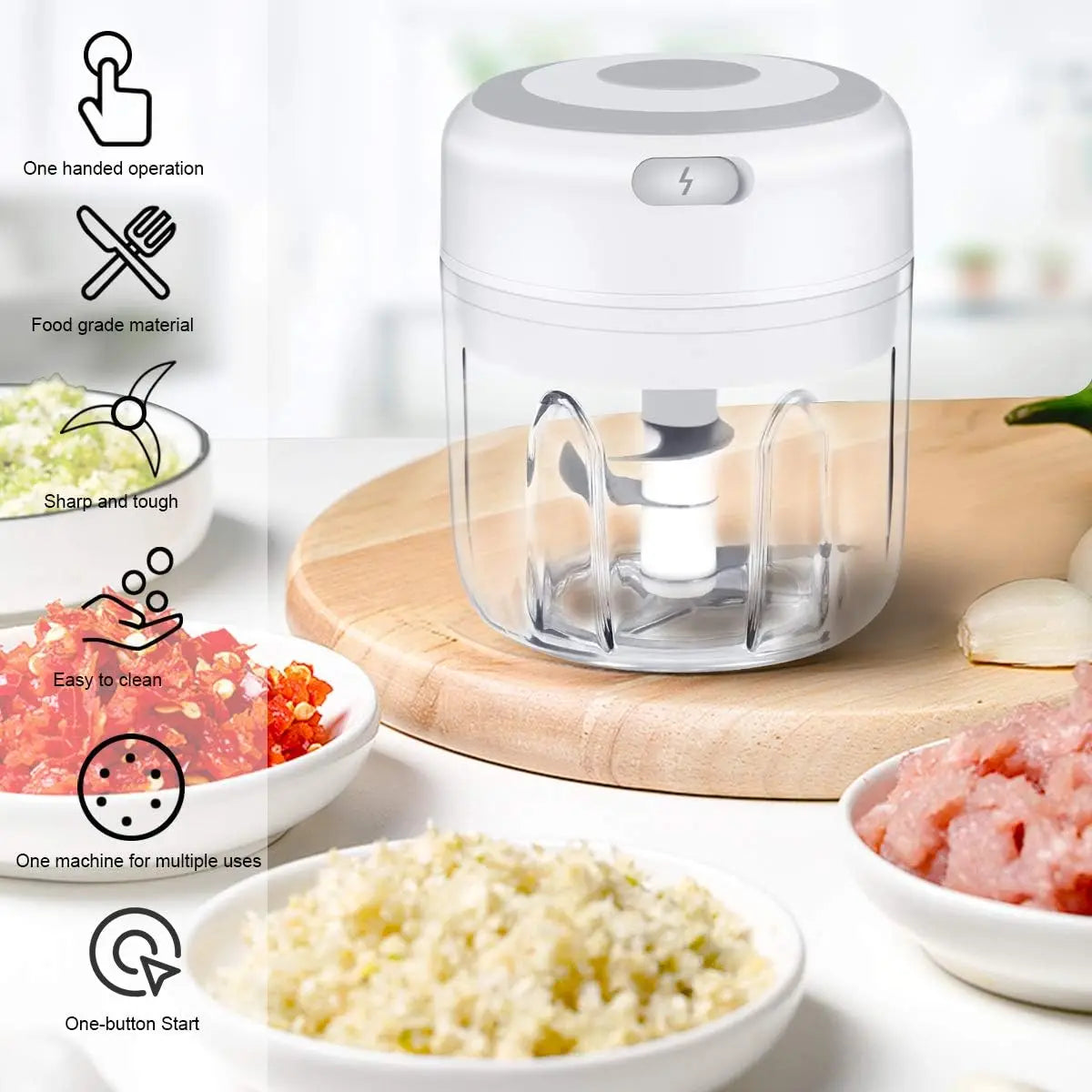 Electric Mini Garlic Chopper, Portable Food Processor, Vegetable Chopper Onion Mincer, Cordless Meat Grinder with USB Charging