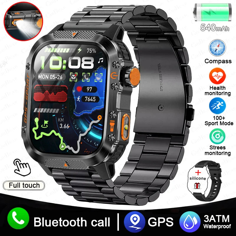 2025 New Military GPS Sports Smart Watch Men 3ATM Waterproof Compass 540mAh Bluetooth Call Heart Rate Smartwatches Android IOS