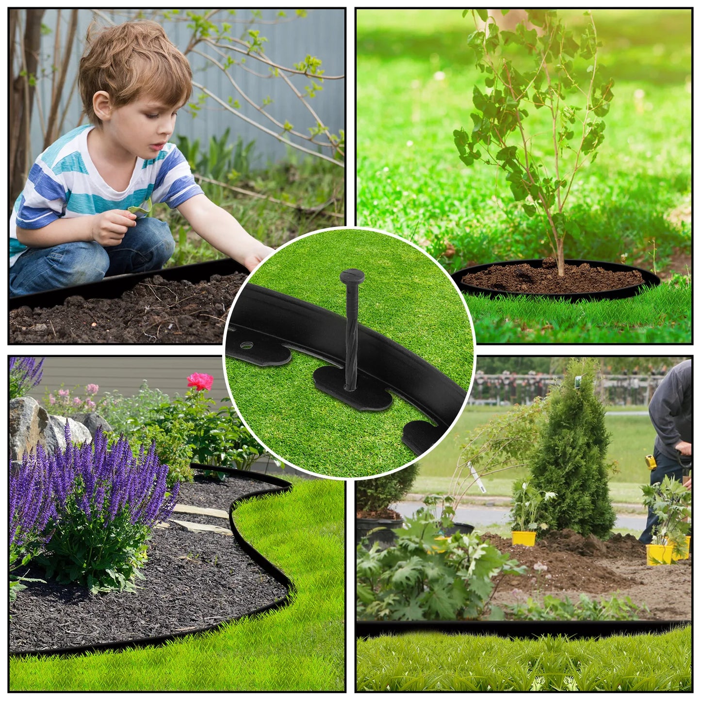10M Lawn Garden Edging Border No Dig Landscape Plant Fence With 30 Plastic Pegs