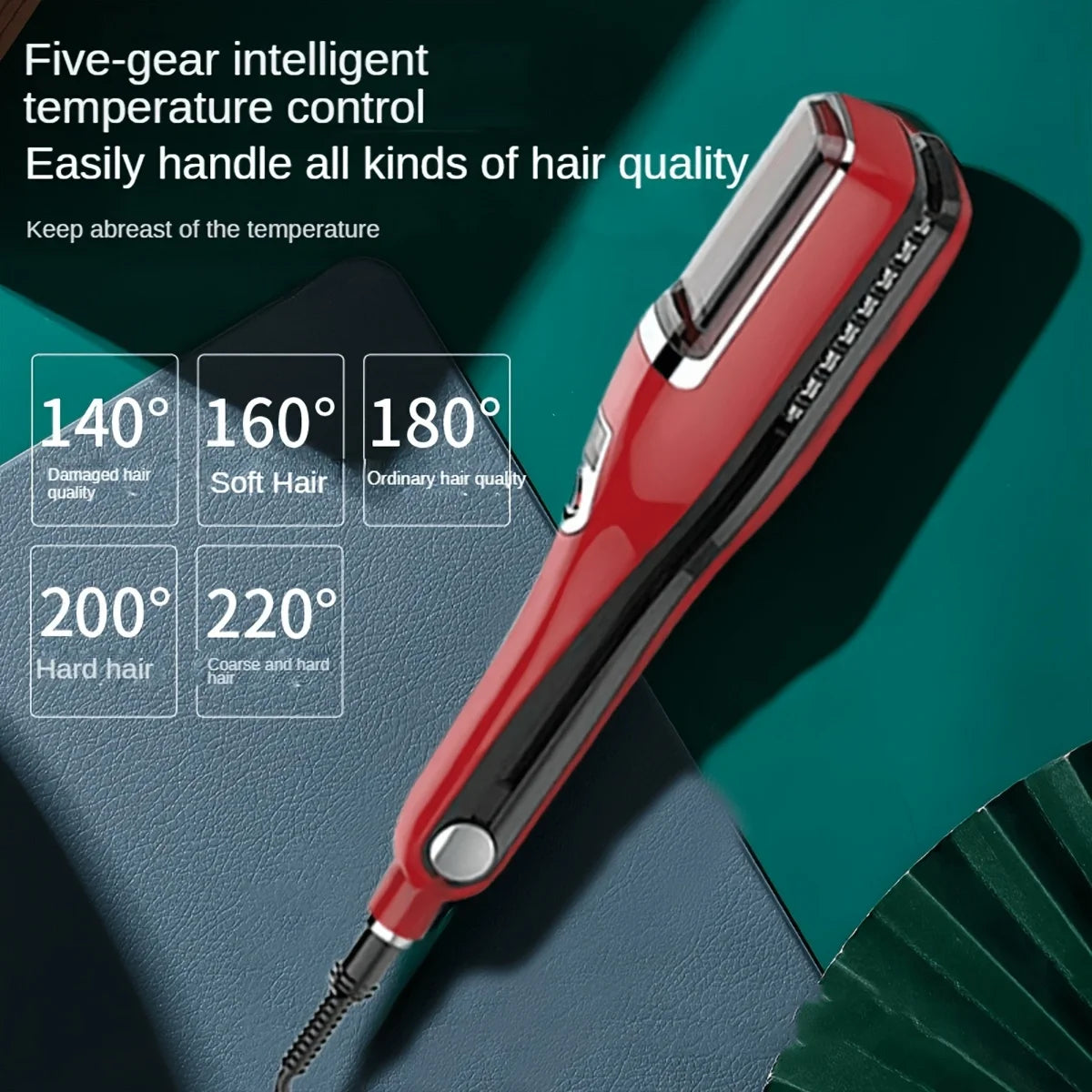 Hair straightener with 5 levels, 140-220 high temperature anti scald design, multifunctional straightener that can trim split en