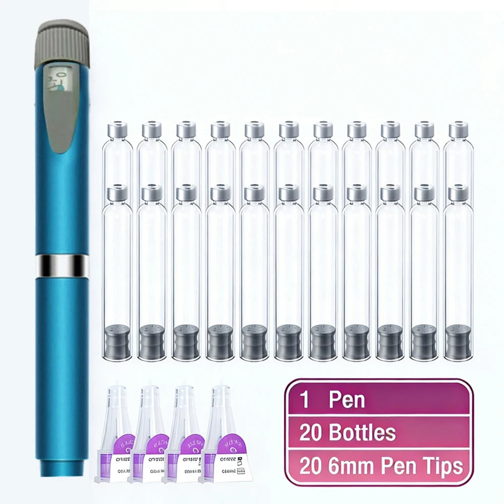 Multi-use Precise Dosing Reusable Injection Pen Set 3ml Empty Cassette Bottle Cartridges 4/6/8mm Disposable Pen Tip for Insulin