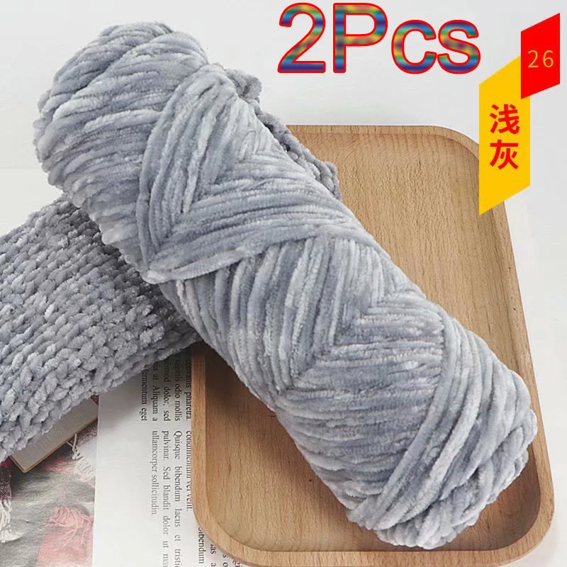 2Pcs Chenille Yarn hand Knitting 100% Polyester Velvet Yarn Crocheting Amigurumi bag line knit sweater blanket hat scarf threads